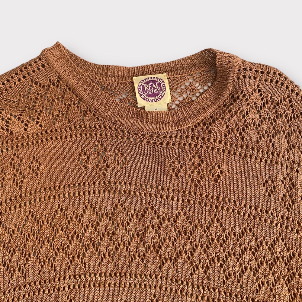Vintage Saks Fifth Avenue Women’s Sweater Medium Linen Blend Crochet Detail - Picture 4 of 5